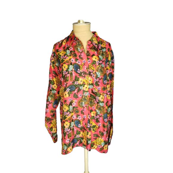 Bogari Floral Print Silk Button down Blouse Size Medium - Picture 1 of 3